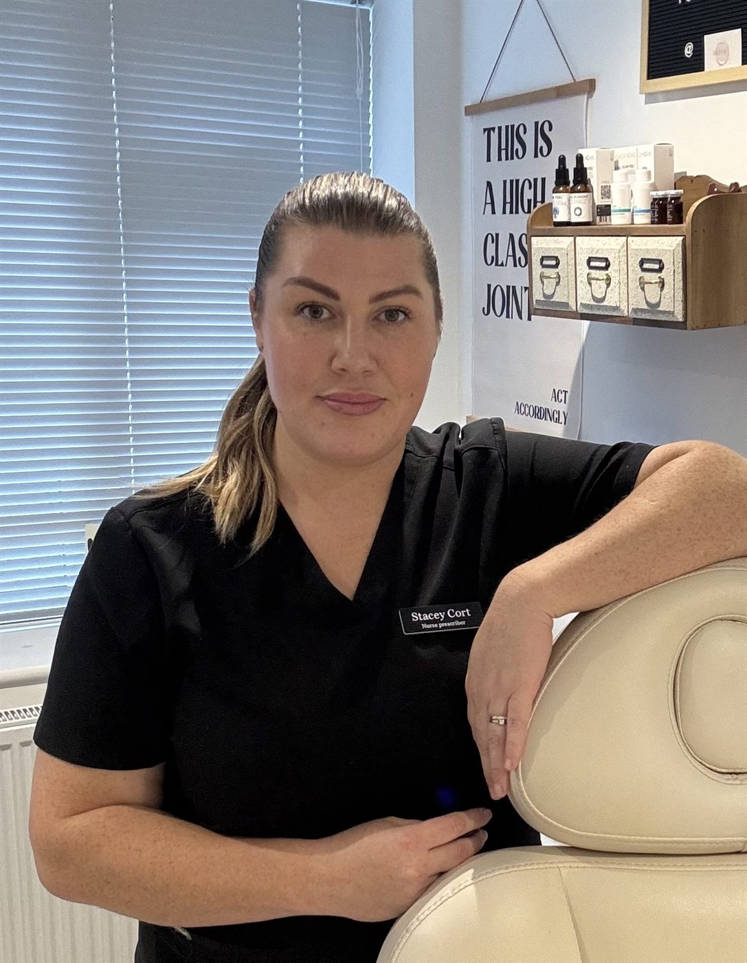 Stacey Cort, nurse prescriber, in her treatment room at Refine Medical Aesthetics
